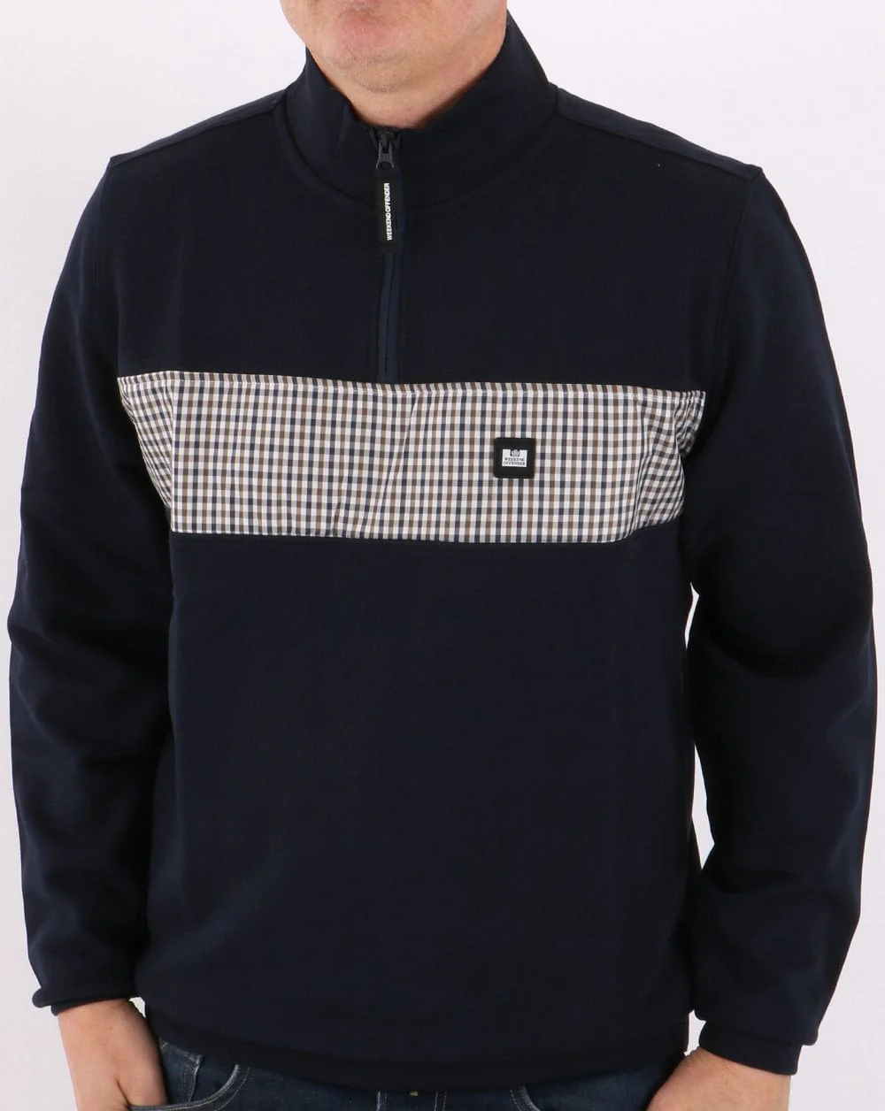 Weekend Offender Check Panel Sweatshirt Navy - Image 3