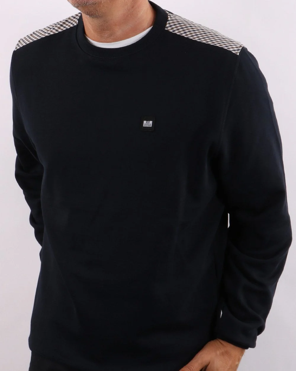 Weekend Offender Check Shoulder Sweatshirt Navy - Image 3