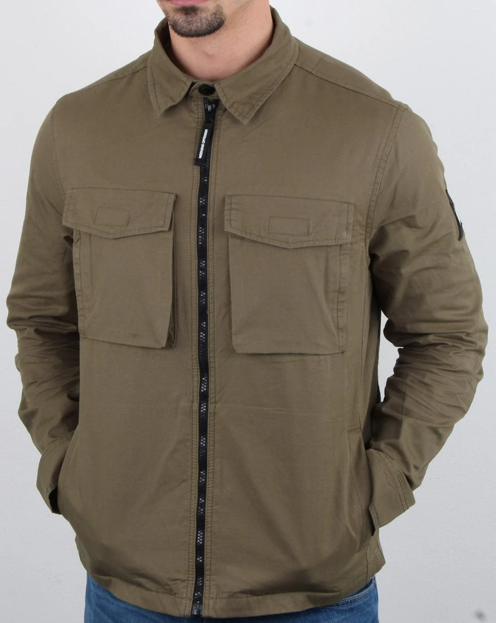 Weekend Offender Overshirt Zip Jacket Khaki - Image 5