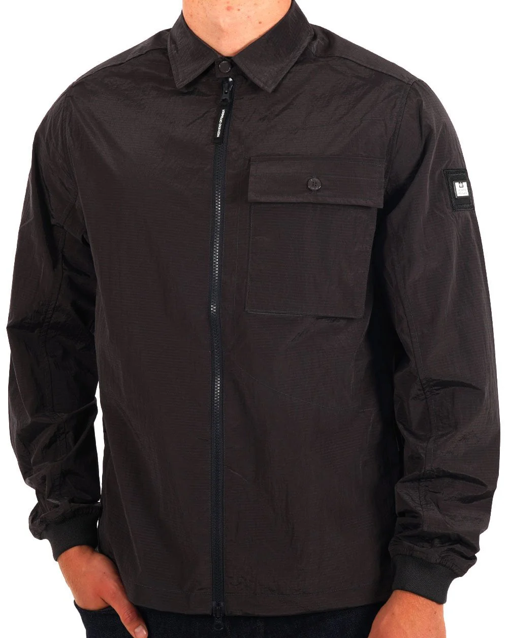 Weekend Offender Shimmer Nylon Overshirt Charcoal Grey