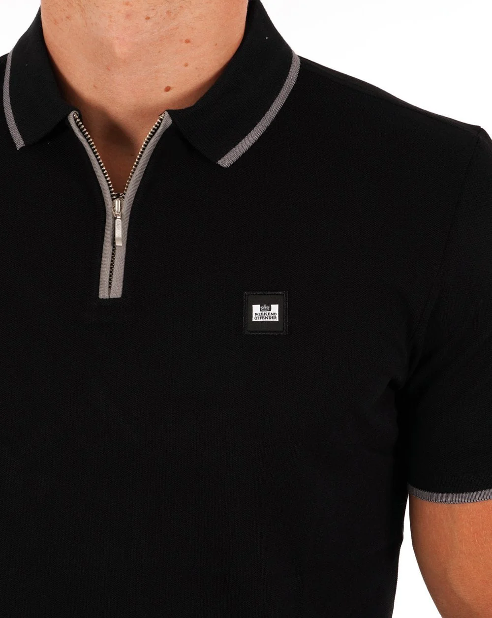 Weekend Offender Zip Polo Shirt Black - Image 2