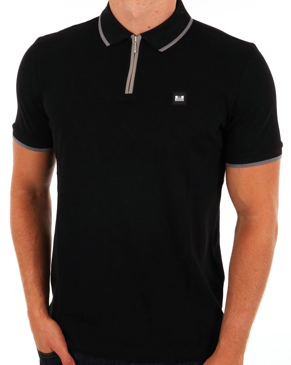 Weekend Offender Zip Polo Shirt Black - Image 3