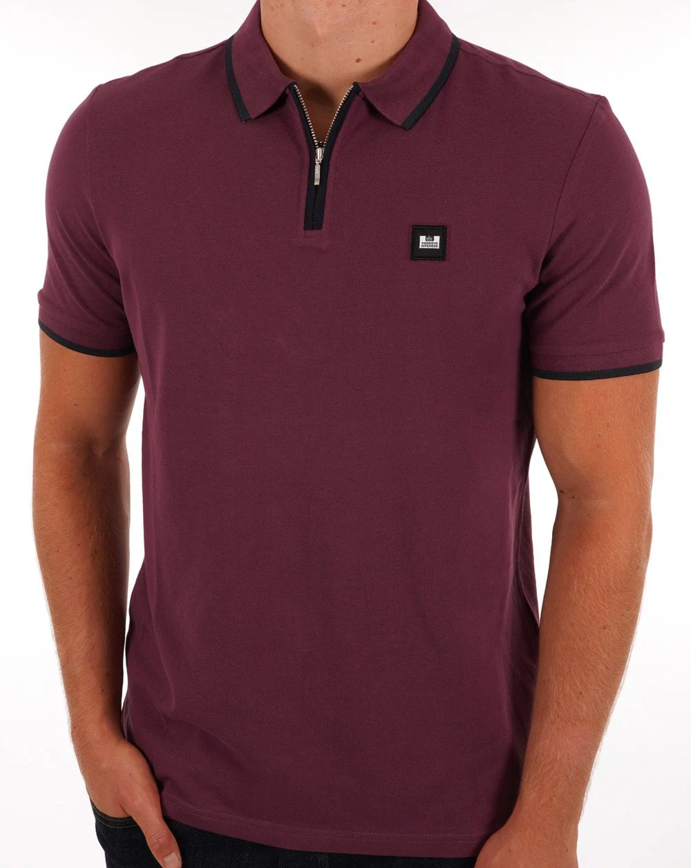 Weekend Offender Zip Polo Shirt Magenta - Image 2