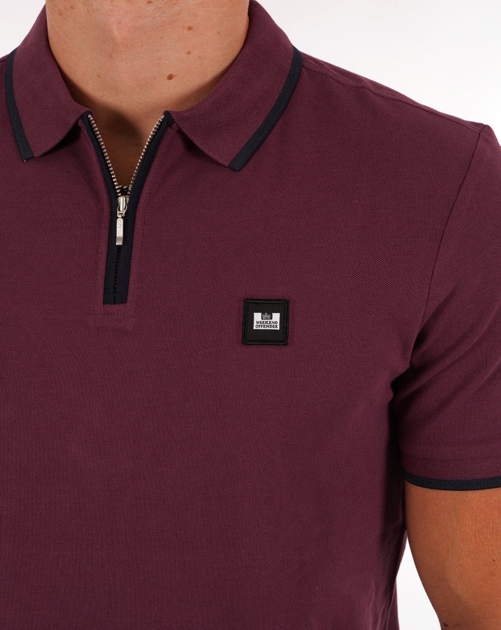Weekend Offender Zip Polo Shirt Magenta - Image 3