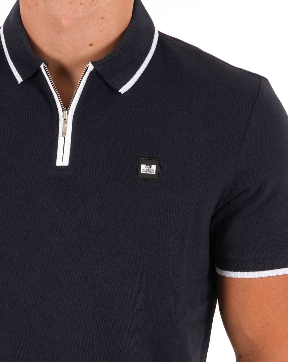 Weekend Offender Zip Polo Shirt Navy - Image 2