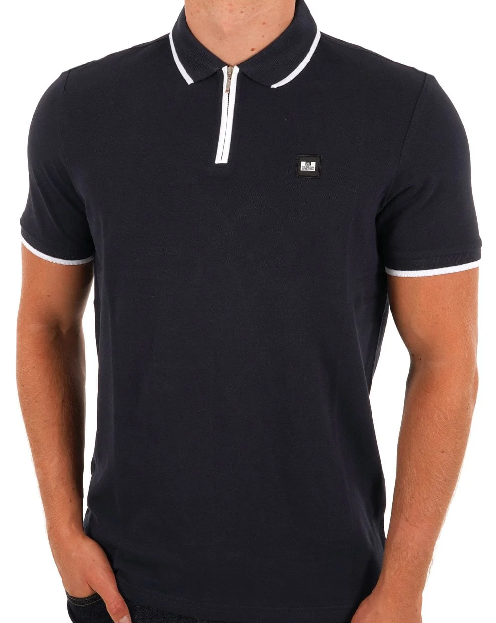Weekend Offender Zip Polo Shirt Navy - Image 3